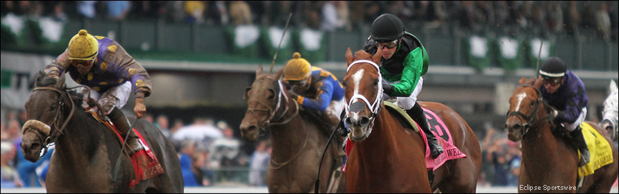 Horses in the stretch at Keeneland
